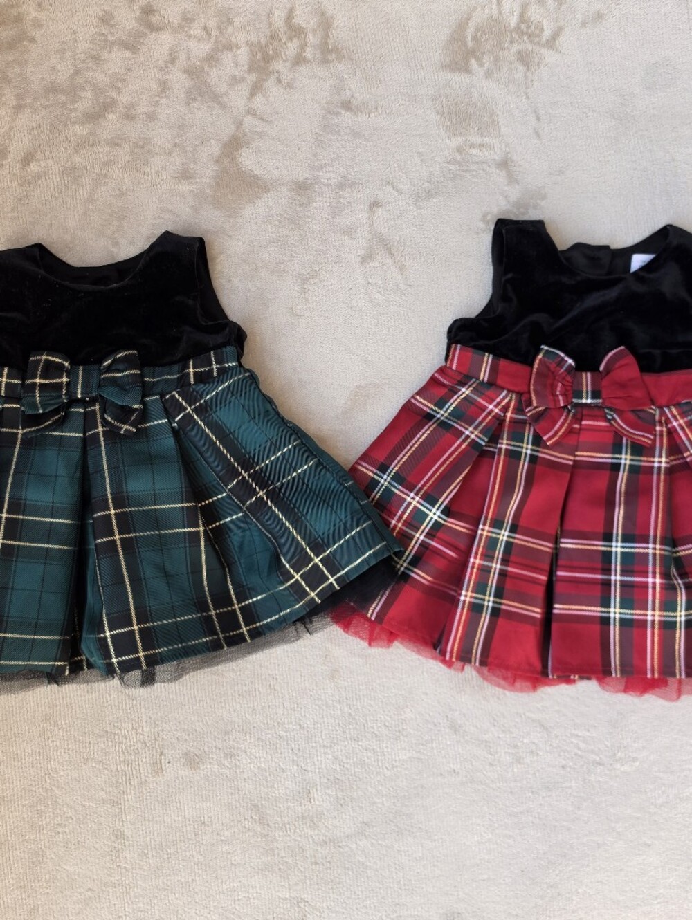 Children's Place Plaid Velour Fit & Flare Dress Red & Green 6-9m, 9-12m